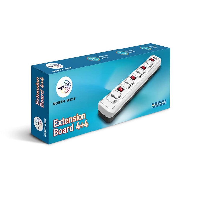 Wipro 44 Extension Cord with 2 mtr Cord Length 4 Way Multi Socket Spike Guard Individual Switch Child safty Auto Cutoff Fire Resistant Pack of 1 - Image 3