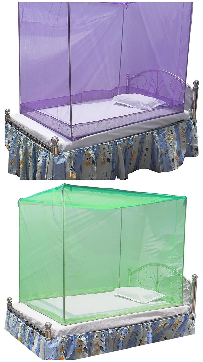 Neekshaa Combo Pack of 2 Mosquito Net for Single Bed Polyester Mosquito Net for Baby | Bedroom | Family_Size-6x3 FT_Color-Purple,Green - Image 1