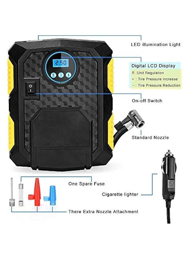 ضاغط هواء رقمي للإطارات 12 فولت DC، مضخة هواء محمولة لإطارات السيارات، مضخة إطارات آلية مع ضوء LED، مقياس ضغط رقمي للسيارة، SUV، دراجة نارية، كرة رياضية، YY-3609 - Image 2