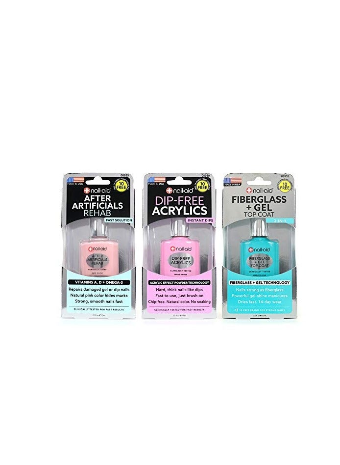 Nail-Aid 3pk Of After Artificials + Dip-free Acrylics + Fiberglass + Gel Top Coat, French Sheer, N/A, 1.65 Fl Ounce