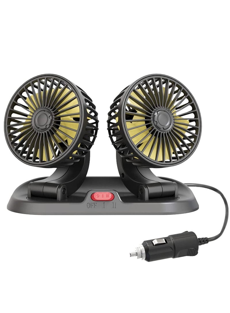 Car 12V Cooling Fan for Car Dual Heads Fan with 2 Speed Mode Small Car Fan 360° Rotation Personal Mini for Dashboard SUV RV Truck Boat All Vehicle Home Office - Image 1