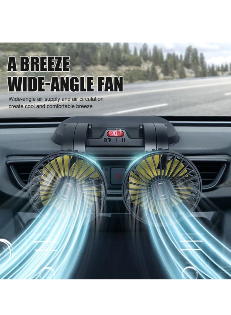 Car 12V Cooling Fan for Car Dual Heads Fan with 2 Speed Mode Small Car Fan 360° Rotation Personal Mini for Dashboard SUV RV Truck Boat All Vehicle Home Office - Image 5
