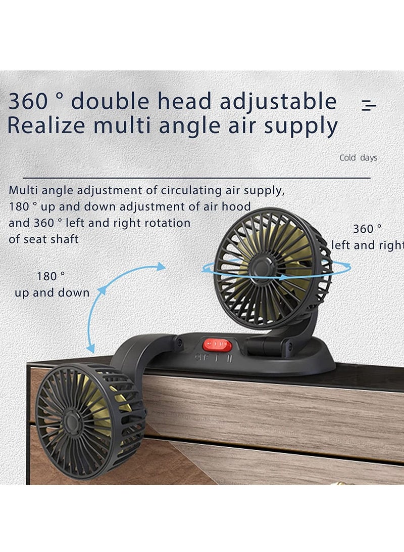Car 12V Cooling Fan for Car Dual Heads Fan with 2 Speed Mode Small Car Fan 360° Rotation Personal Mini for Dashboard SUV RV Truck Boat All Vehicle Home Office - Image 3
