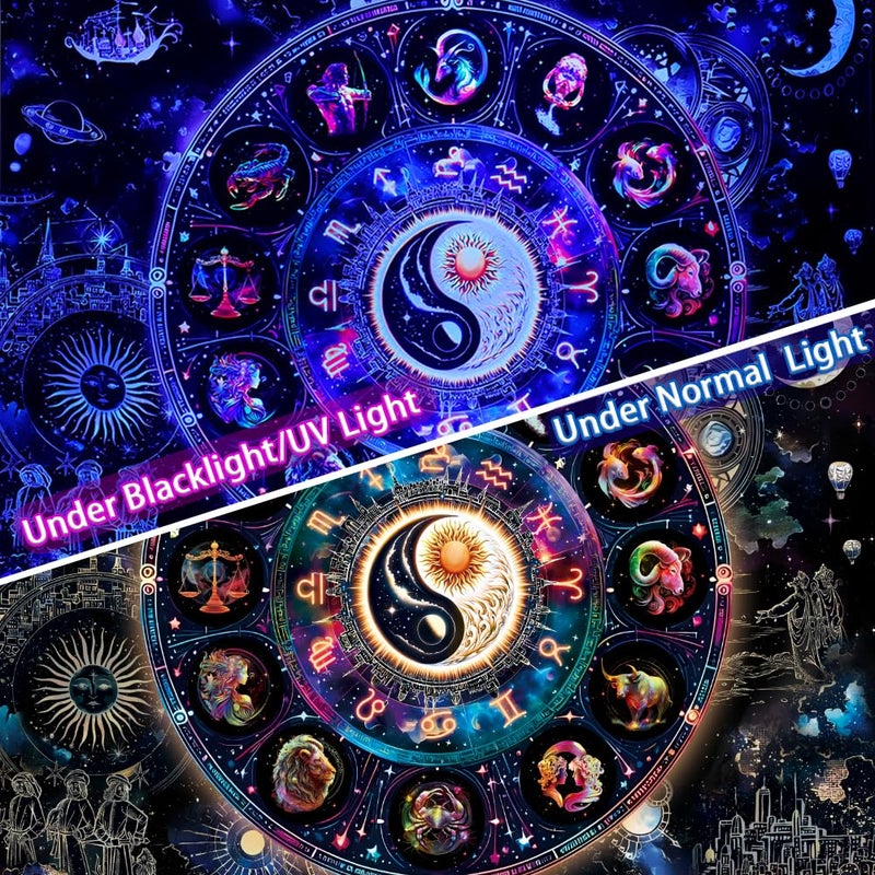 Lahasbja Blacklight Constellation Tapestry UV Reactive Sun and Moon Tapestries Spiritual Zodiac Astrology Wall Tapestries Galaxy Wall Decor Mystic Yin Yang Wall Hanging for Bedroom - Image 5