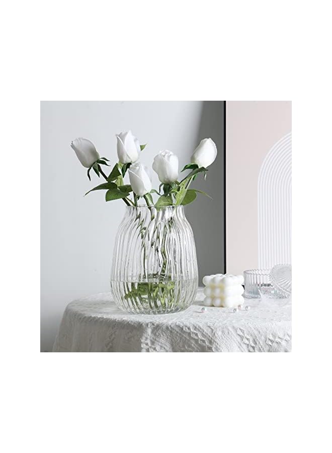 The Bros Clear Tall Vase,Large Clear Vases for Flowers,H-21cm Simple Striped Design for Home Floor Decor,Farmhouse Decor, Centerpiece Coffee Table Decorations(clear 21cm) - Image 4