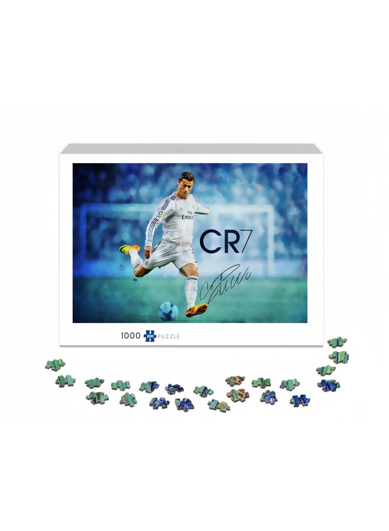 لغز كريستيانو رونالدو، لغز توقيع شخصية CR7 متعدد الألوان، لغز سطح الطاولة المزخرف بدقة، لغز 1000 قطعة، مجموعة مثالية - Image 1