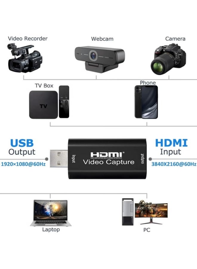 HDMI 4K HDMI Video Capture Card, Cam Card Game Capture Card Audio Capture Adapter HDMI to USB 2.0 Record Capture Device for Streaming, Live Broadcasting, Video Conference, Teaching, Gaming - Image 3