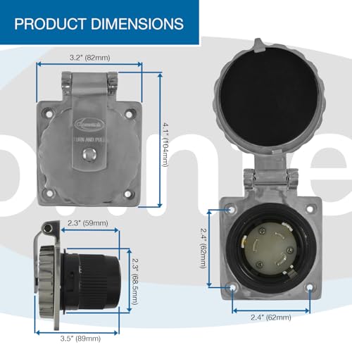Conntek 30 Amp 125 Volt RV Marine Power Inlet - Stainless Steel - Image 3
