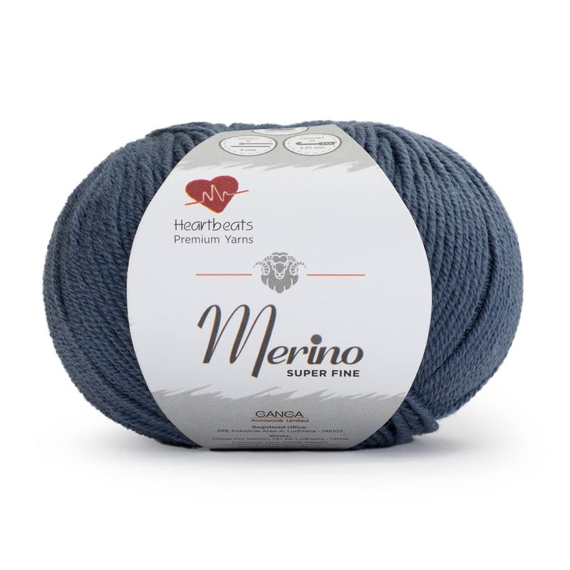 Heartbeats Merino Superfine,is 100% Pure New Wool Mark Certified. Oekotex Class 1 Certified. Pack of 2 Balls-50Gm Each. MSF3 Blue Grey - Image 1