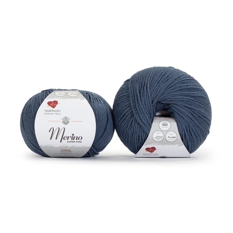 Heartbeats Merino Superfine,is 100% Pure New Wool Mark Certified. Oekotex Class 1 Certified. Pack of 2 Balls-50Gm Each. MSF3 Blue Grey - Image 2