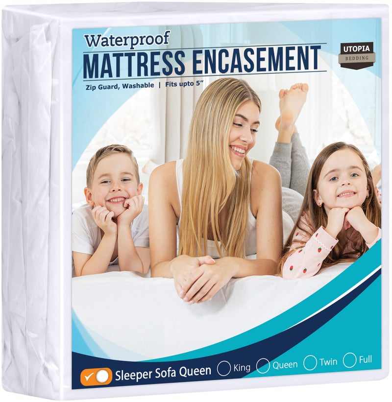 Utopia Bedding Zippered Mattress Encasement Sleeper Sofa Queen 100 Waterproof Bed Bug and Dust Mite Proof Mattress Protector Absorbent SixSided Mattress Cover