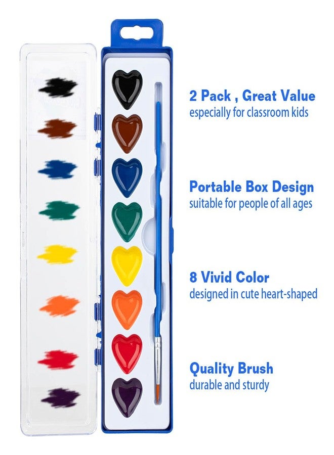 ARTLYMERS 2 Pack Water Color Paint Sets for Kids, 8 Colors Heart Watercolor Paint Set with Paintbrush Washable, Valentines Gifts Art Supplies for Preschool Classroom Party Favor Prizes Exchange - Image 4