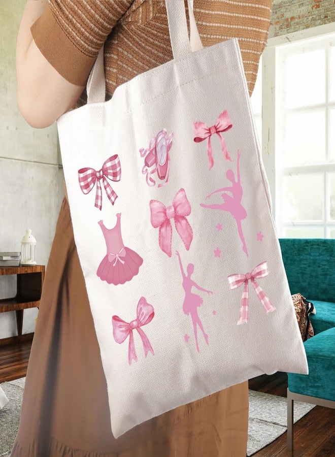 WCGXKO Ballet Dance Gift Dance Coquette Pink Bow Tote Bag Dancer Trendy Gift Dance Lover Ballet Dancing Gift (Ballet Bow T) - Image 3