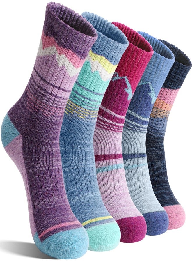 Sandsuced Merino Wool Hiking Warm Socks Thermal Winter Cozy Crew with Cushioned Sole & Moisture Wicking 5 Pairs for Women, Purple/Blue/Dark Blue/Rose Pink/Light Blue, M - Image 1