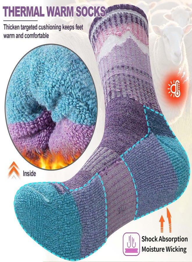 Sandsuced Merino Wool Hiking Warm Socks Thermal Winter Cozy Crew with Cushioned Sole & Moisture Wicking 5 Pairs for Women, Purple/Blue/Dark Blue/Rose Pink/Light Blue, M - Image 3