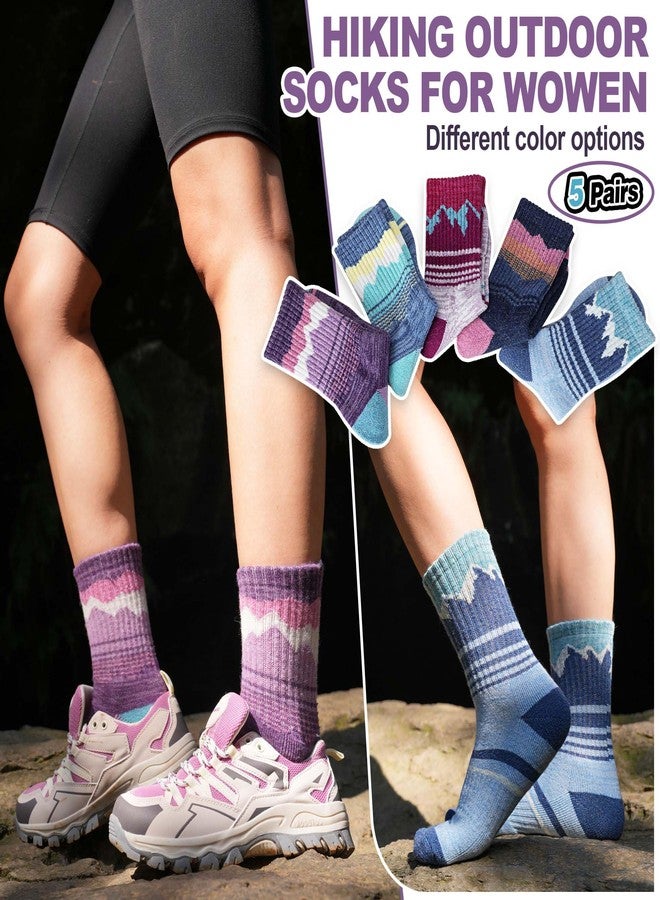 Sandsuced Merino Wool Hiking Warm Socks Thermal Winter Cozy Crew with Cushioned Sole & Moisture Wicking 5 Pairs for Women, Purple/Blue/Dark Blue/Rose Pink/Light Blue, M - Image 4