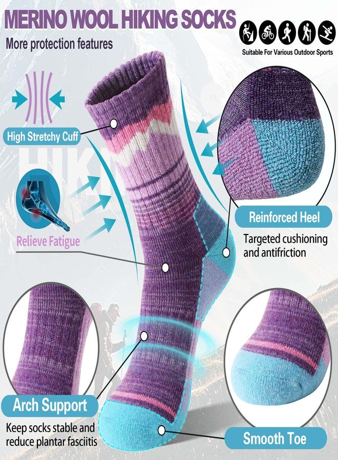 Sandsuced Merino Wool Hiking Warm Socks Thermal Winter Cozy Crew with Cushioned Sole & Moisture Wicking 5 Pairs for Women, Purple/Blue/Dark Blue/Rose Pink/Light Blue, M - Image 2