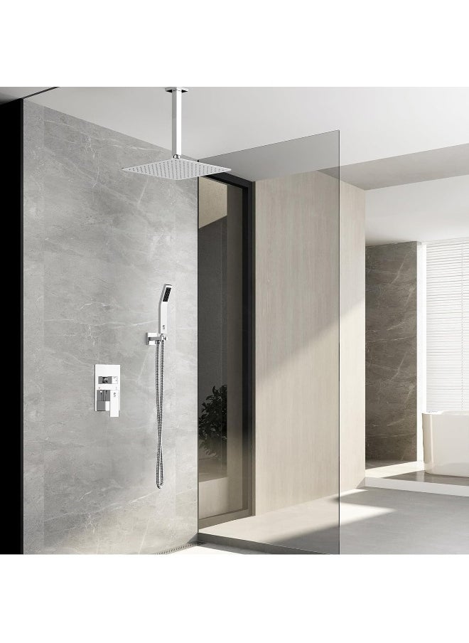 Generic - SR SUN RISE 12 Inch Ceiling Mounted Shower System Rain Mixer Shower Combo Set Rainfall Shower Head System Polished Chrome Shower Faucet Rough-in Valve Body and Trim Included - Image 1