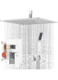 SR SUN RISE 12 Inch Ceiling Mounted Shower System Rain Mixer Shower Combo Set Rainfall Shower Head System Polished Chrome Shower Faucet Rough-in Valve Body and Trim Included
