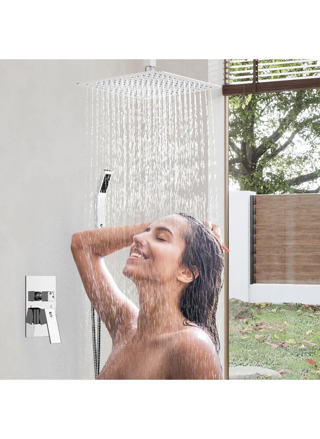 Generic - SR SUN RISE 12 Inch Ceiling Mounted Shower System Rain Mixer Shower Combo Set Rainfall Shower Head System Polished Chrome Shower Faucet Rough-in Valve Body and Trim Included - Image 1