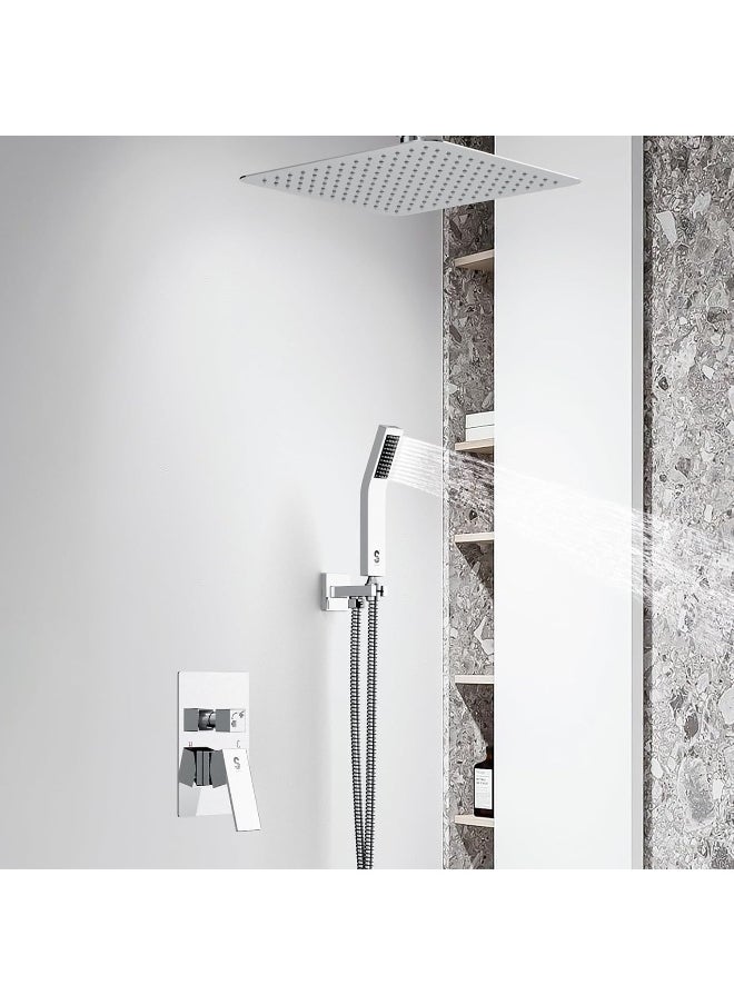 Generic - SR SUN RISE 12 Inch Ceiling Mounted Shower System Rain Mixer Shower Combo Set Rainfall Shower Head System Polished Chrome Shower Faucet Rough-in Valve Body and Trim Included - Image 1