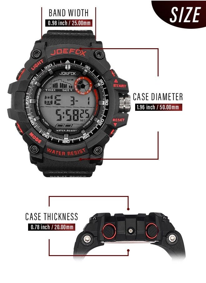 JoeFox - Digital Waterproof 3 ATM  Military Classical Sports Watch for Men Multifunction Luminous Display LED Backlight Watch Dual Time Shock Resist Watch Red Black - Image 1