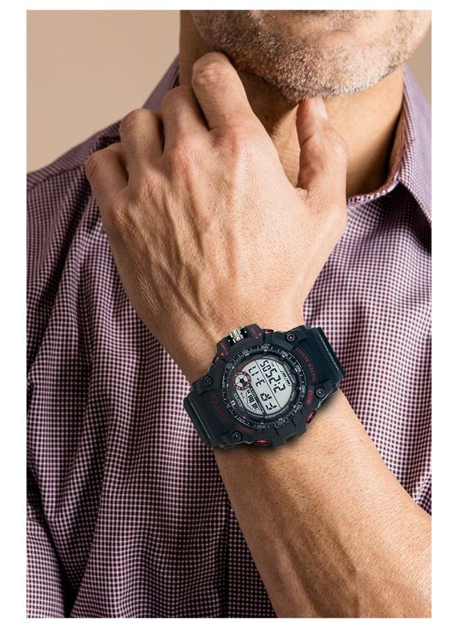 JoeFox - Digital Waterproof 3 ATM  Military Classical Sports Watch for Men Multifunction Luminous Display LED Backlight Watch Dual Time Shock Resist Watch Red Black - Image 1