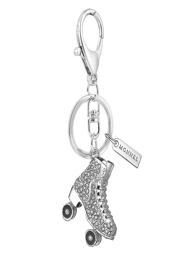 MONNEL Women's Zinc Alloy Metal Crystal Roller Skate Charm Lobster Clasp Key Ring Keychain ZM80 (White) - Image 1