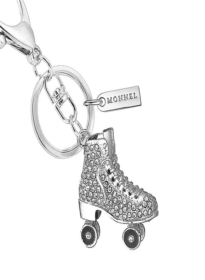 MONNEL Women's Zinc Alloy Metal Crystal Roller Skate Charm Lobster Clasp Key Ring Keychain ZM80 (White) - Image 2