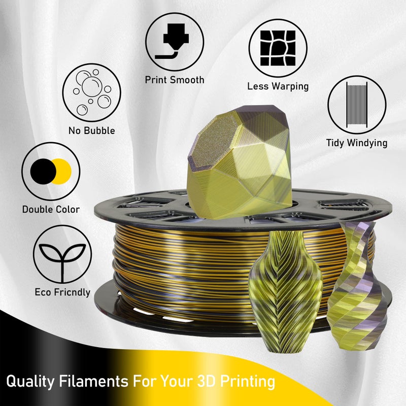 MIKA3D 6 Spools Bicolor Dual Color 1.75mm 3D Printer Filament Bundle, 3D Printing Silk PLA, Silk Black-Red/Purple-Green/Blue-Green/Red-Gold/Gold-Copper/Black-Orange, 3D Printing PLA 250g X 6 Spools - Image 4