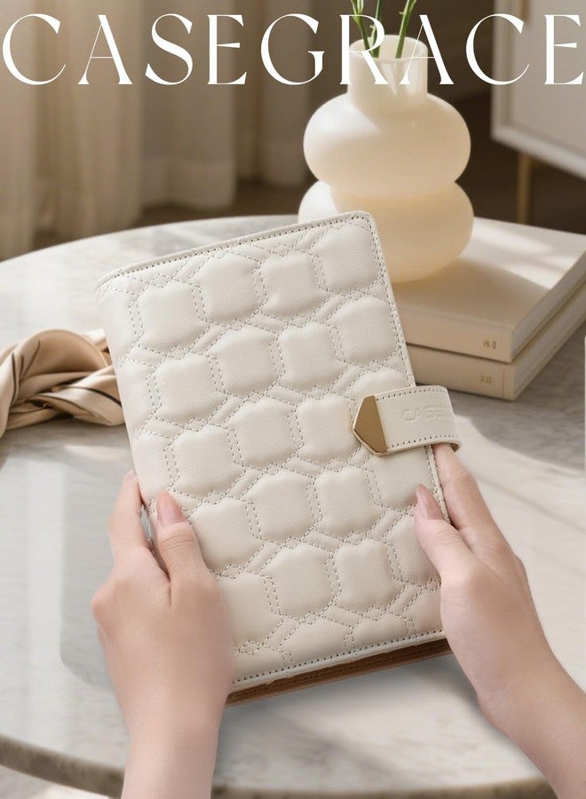 CASEGRACE Travel Jewelry Organizer Case,Portable Jewelry Storage Book Ring Binder with 6 Clear Zipper Velvet Jewelry Pouch for Earrings, Rings, Necklaces Ideal Gift for Women (Beige White) - Image 2