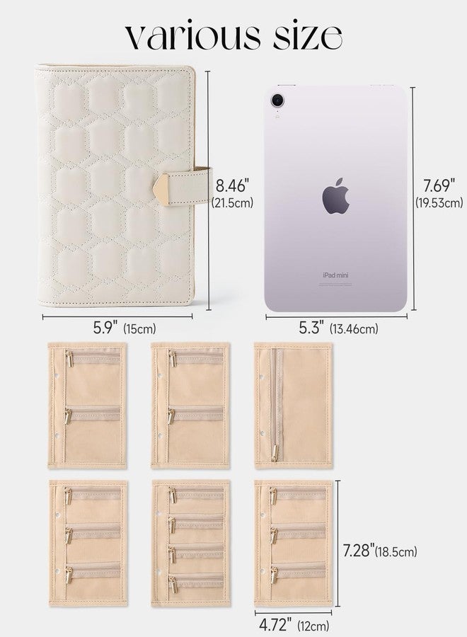 CASEGRACE Travel Jewelry Organizer Case,Portable Jewelry Storage Book Ring Binder with 6 Clear Zipper Velvet Jewelry Pouch for Earrings, Rings, Necklaces Ideal Gift for Women (Beige White) - Image 3