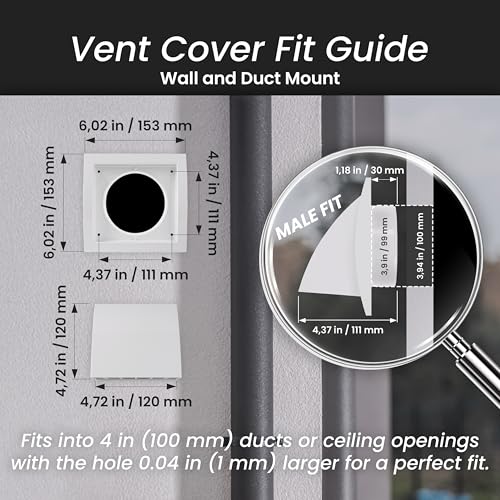 Repa Market 4 Inch White Dryer Vent Hood/Duct Cover for Walls or Ceiling/ABS Plastic Protection Hood With Rain Cover and Backdraft Damper/Exhaust and Dryer Vent Covers for Indoor & Outdoor Use - Image 2