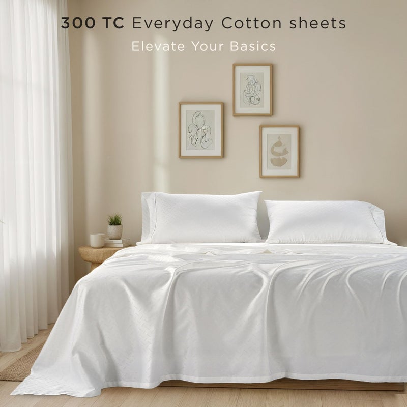 Threadmill Cotton Queen Sheet Set - 100% Cotton Damask Jacquard Sheets With 16" Deep Pocket - Soft Sateen Weave 4-Piece Cooling Bedding for Queen Size Bed - White - Image 2