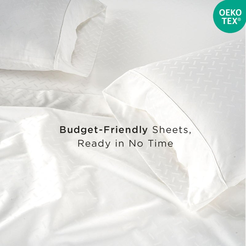 Threadmill Cotton Queen Sheet Set - 100% Cotton Damask Jacquard Sheets With 16" Deep Pocket - Soft Sateen Weave 4-Piece Cooling Bedding for Queen Size Bed - White - Image 4
