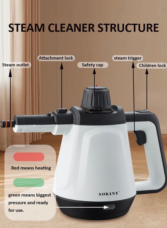 سوكاني يده البخار الأنظف ، 1200 واط متعددة الأغراض يده ضغط البخار الأنظف مع 13 قطعة التبعي و قفل أمان ، مثالية لإزالة وصمة عار ، الستائر ، مقاعد السيارة ، الطابق ، السجاد ، نافذة تنظيف ، سك-11047 - Image 5