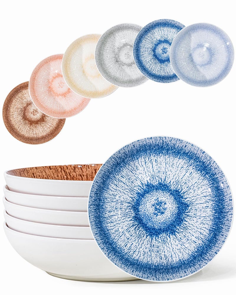Yeacccng Pasta Bowls Set of 6, 8.7 Inch 39 Oz Colorful Reactive Glaze Ceramic Bowls, Modern Farmhouse Style, Lead-Free Cadmium-Free, Dishwasher Microwave Oven Safe, Scratch-Resistan (6 Colorful) - Image 1