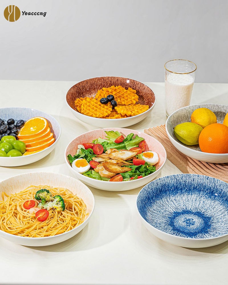 Yeacccng Pasta Bowls Set of 6, 8.7 Inch 39 Oz Colorful Reactive Glaze Ceramic Bowls, Modern Farmhouse Style, Lead-Free Cadmium-Free, Dishwasher Microwave Oven Safe, Scratch-Resistan (6 Colorful) - Image 2