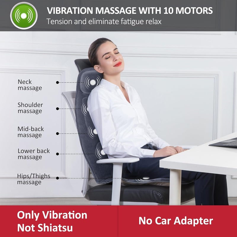 Snailax Massage Seat Cushion with Heat  Extra Memory Foam Support Pad in Neck and Lumbar10 Vibration Massage Motors 2 Heat Levels Back Massager Chair Pad for Back - Image 2