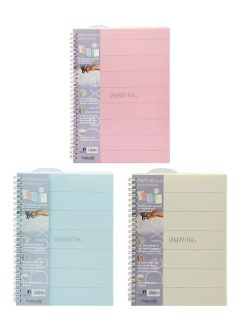3-Piece A5 Size Deluxe Spiral Notebook 70 Sheets Multicolour