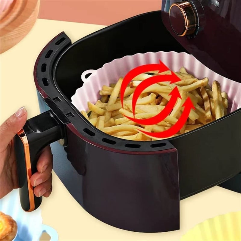 Buransh Air Fryer Reusable NonStick Silicone Oven Pot Tray Basket with Ear Handles Accessories Easy to Clean 65 in Silicone Liner Wave Stripe Texture Even Heat Resistant Compatible Round Pink - Image 2