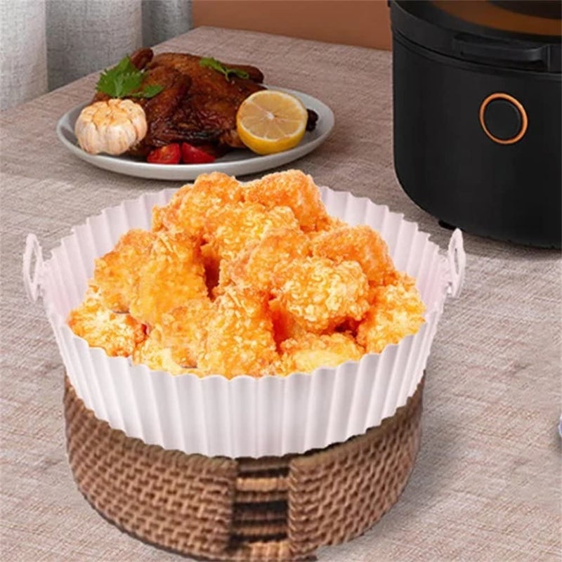Buransh Air Fryer Reusable NonStick Silicone Oven Pot Tray Basket with Ear Handles Accessories Easy to Clean 65 in Silicone Liner Wave Stripe Texture Even Heat Resistant Compatible Round Pink - Image 3