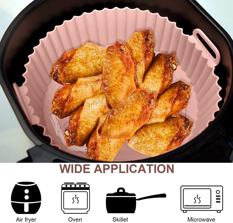 Buransh Air Fryer Reusable NonStick Silicone Oven Pot Tray Basket with Ear Handles Accessories Easy to Clean 65 in Silicone Liner Wave Stripe Texture Even Heat Resistant Compatible Round Pink - Image 5