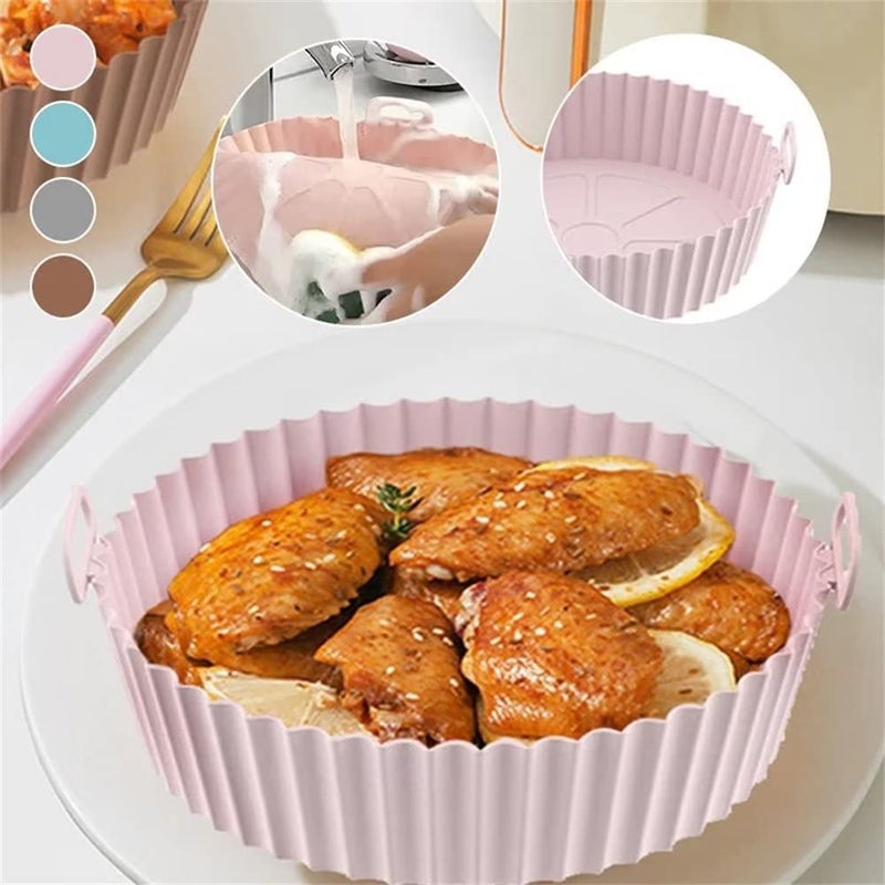 Buransh Air Fryer Reusable NonStick Silicone Oven Pot Tray Basket with Ear Handles Accessories Easy to Clean 65 in Silicone Liner Wave Stripe Texture Even Heat Resistant Compatible Round Pink - Image 4