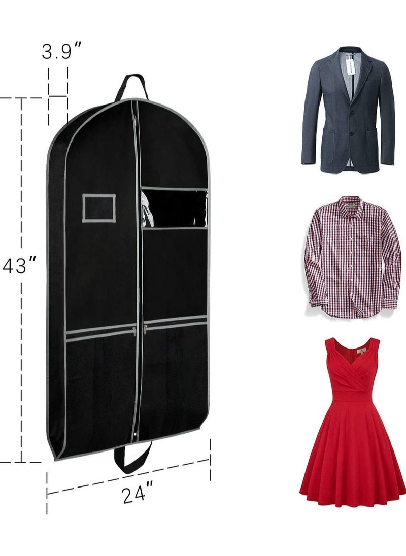 XICEN - Garment Bag Suit Bag with PVC Card Holder Garment Cover Bag for Hanging Clothes Dress Bag Covers Dustproof Garment Cover Bag Clothes Cover Bags Protector for Closet Storage Coats, Robe, Shirts, Dress(Black) - Image 1