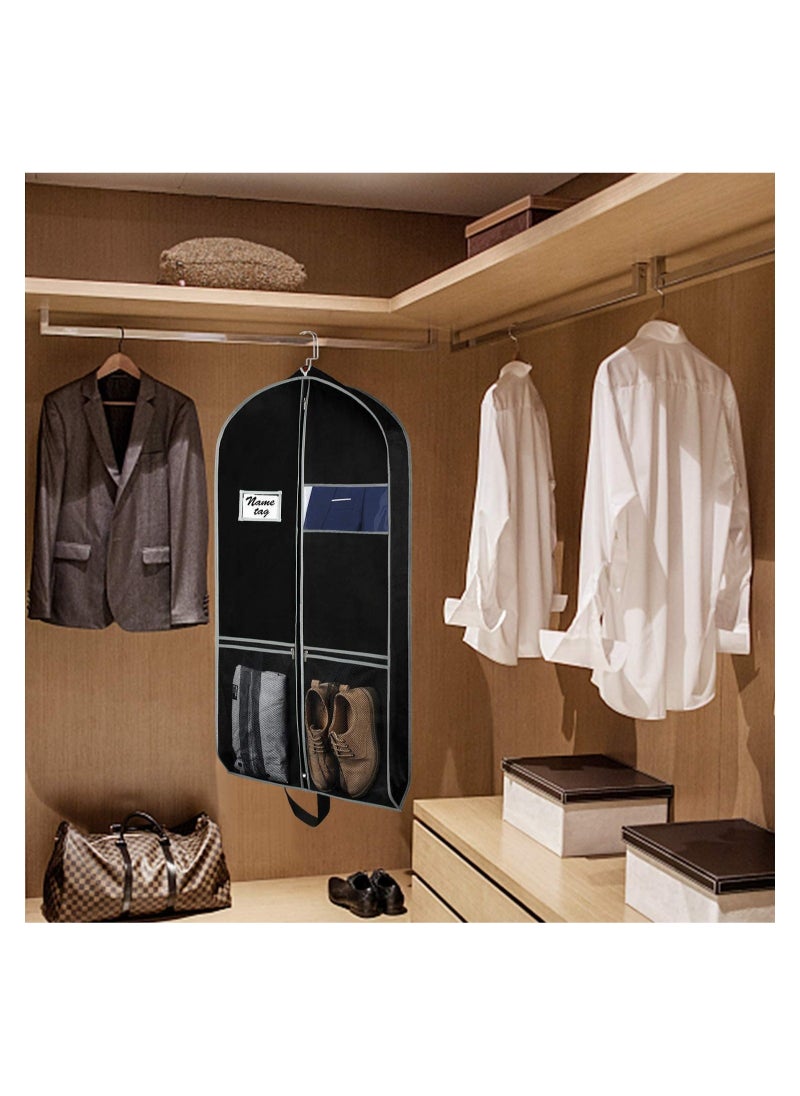 XICEN - Garment Bag Suit Bag with PVC Card Holder Garment Cover Bag for Hanging Clothes Dress Bag Covers Dustproof Garment Cover Bag Clothes Cover Bags Protector for Closet Storage Coats, Robe, Shirts, Dress(Black) - Image 1