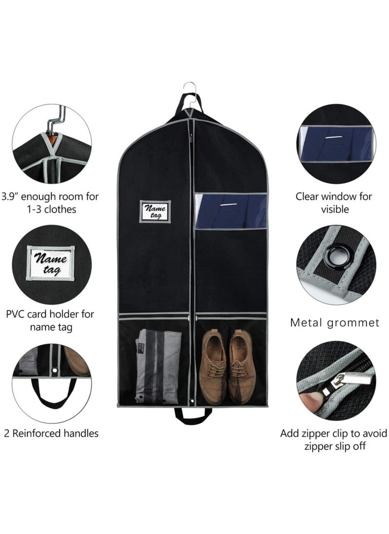 XICEN - Garment Bag Suit Bag with PVC Card Holder Garment Cover Bag for Hanging Clothes Dress Bag Covers Dustproof Garment Cover Bag Clothes Cover Bags Protector for Closet Storage Coats, Robe, Shirts, Dress(Black) - Image 1