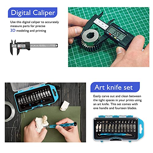 YEETIN 45 Pieces 3D Printer Tools Kit, 3D Printing Accessory Includes Deburring Tool, Digital Caliper, Art Knife Set, Tube Cutter, Storage Bag Suitable for 3D Print Removing, Cleaning, Finishing - Image 3