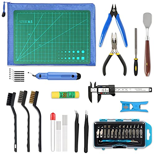YEETIN 45 Pieces 3D Printer Tools Kit, 3D Printing Accessory Includes Deburring Tool, Digital Caliper, Art Knife Set, Tube Cutter, Storage Bag Suitable for 3D Print Removing, Cleaning, Finishing - Image 1