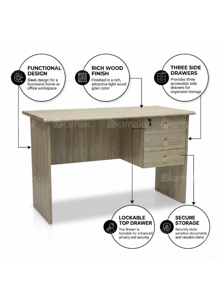 Karnak Fiecke Office desk with Lockable Drawers & Storage | Study Workstation Multifunctional Computer Writing Table for Retail, Hotel, Clinic Workspace Furniture(Beige)) - Image 3